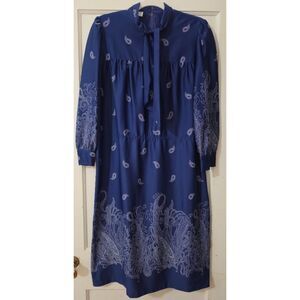 Vtg 70s Lorac Original Lady Carol Blue Paisley Bandana Blouson Dress Large